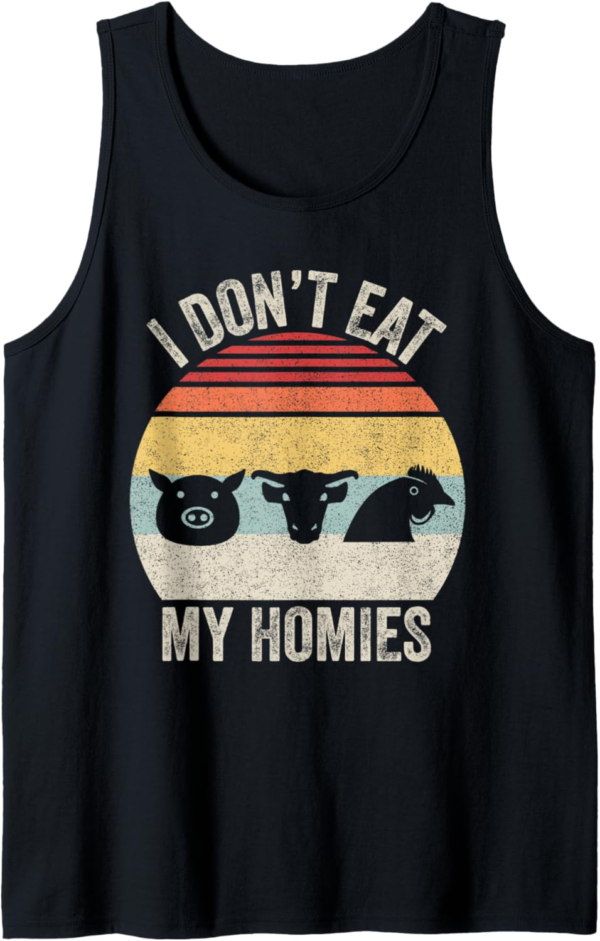 Vintage Retro I Don't Eat My Homies Vegan Vegetarian Tank To... - Image 2